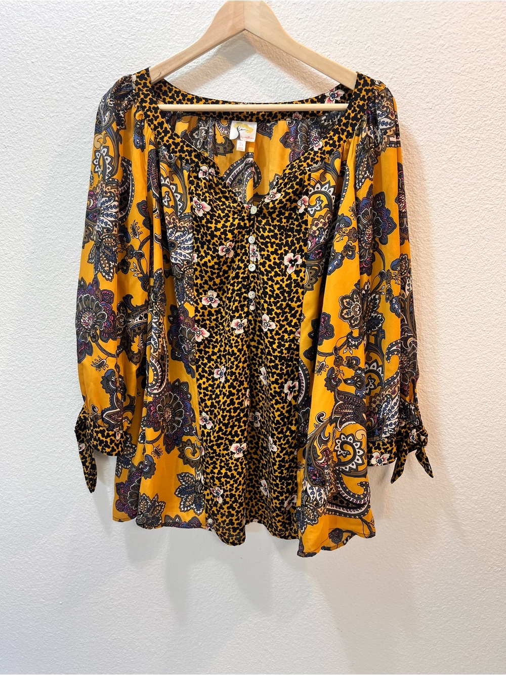 fig and flower Mustard Paisley & Leopard Mixed-Print Button Tunic
